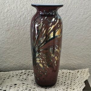 Art Blown Glass Vase~Purple/Metallic Iridescent Swirl